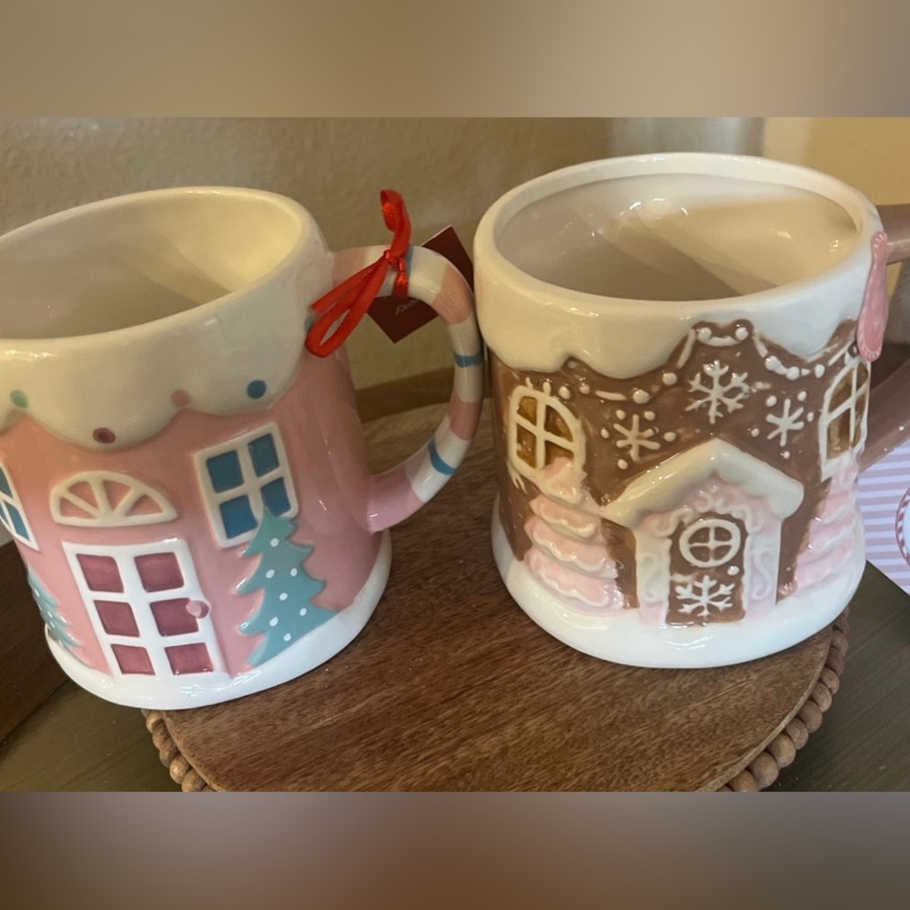NWT Viral Peppermint & Pine Pink Gingerbread House Christmas Mug BUNDLE